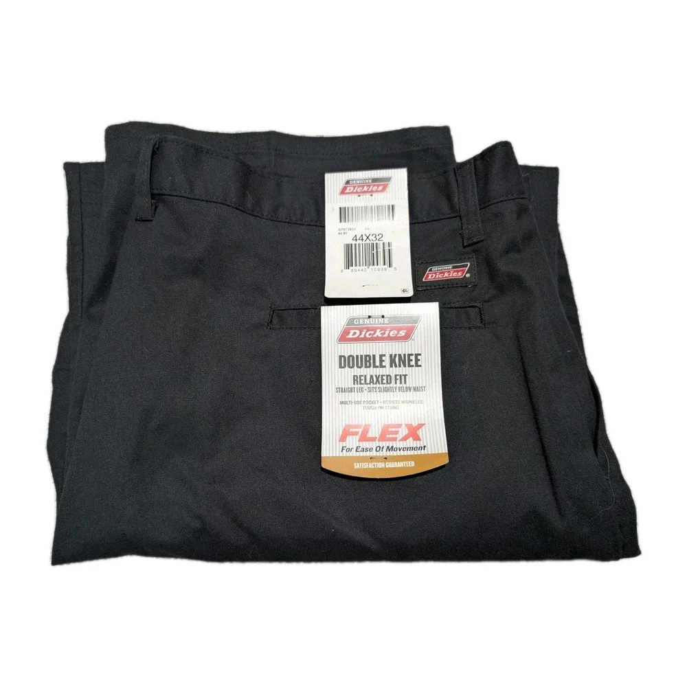 Dickies Pants Mens 44x32 Black Double Knee Relaxed Fit Straight-Leg FLEX Genuine